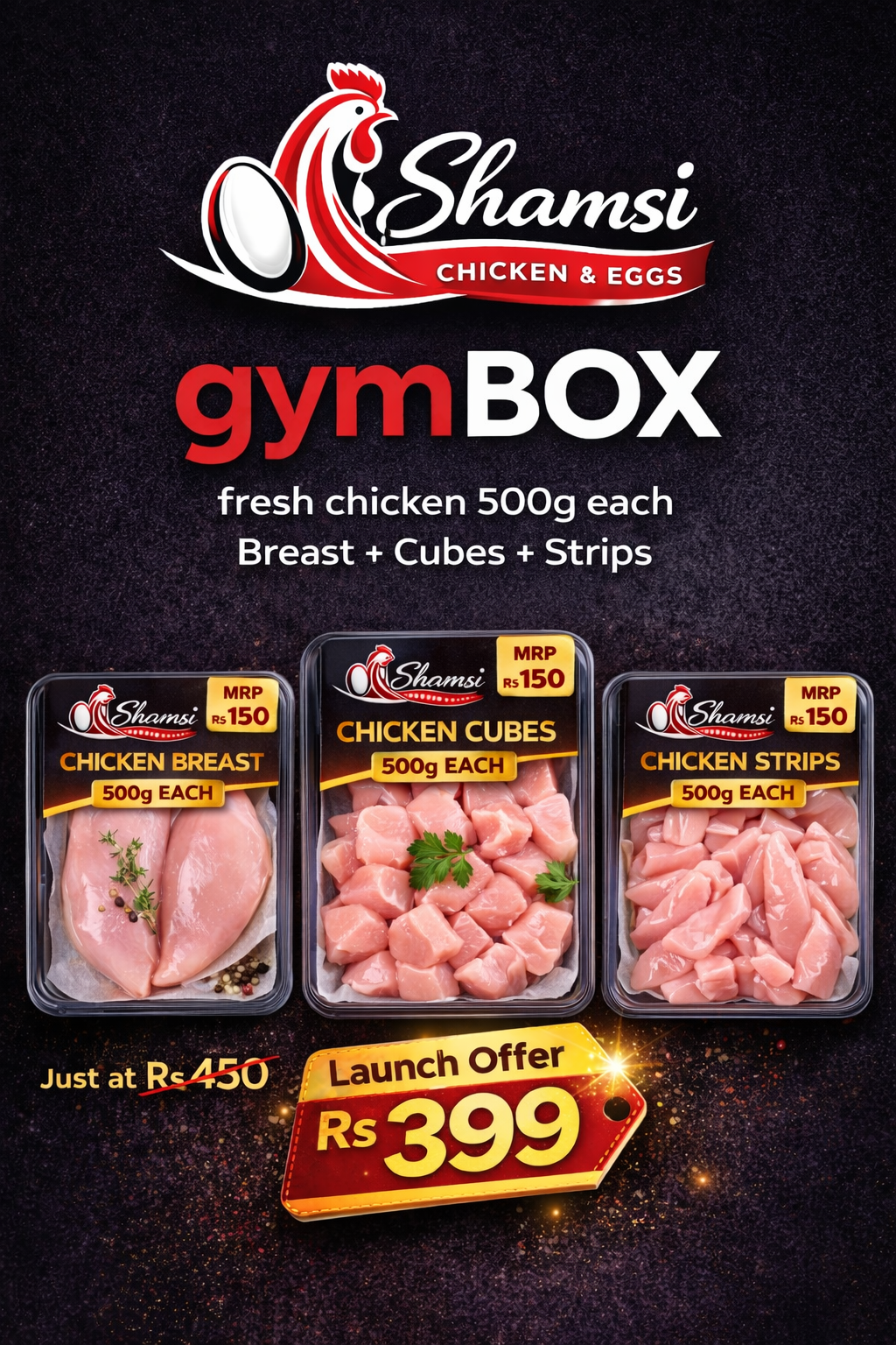 Gym Box – High-Protein Chicken Combo (Breast, Cubes & Strips | 500 g Each)