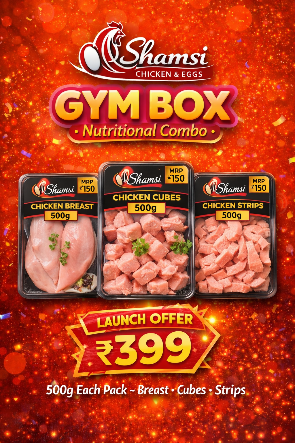 Gym Box – High-Protein Chicken Combo (Breast, Cubes & Strips | 500 g Each)